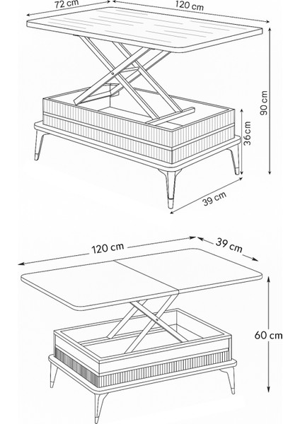 Riva Akıllı Sehpa Atlantik Çam Antrasit Gümüş Detaylı Çok Amaçlı 90x39x60 Cm