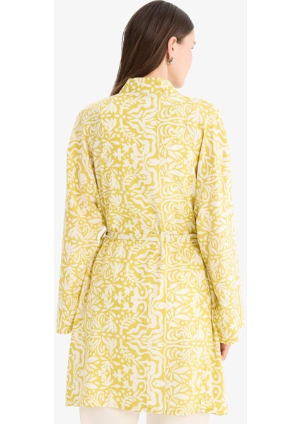Relax Fit Bisiklet Yaka Desenli Viskon Kimono E7262AX25SM