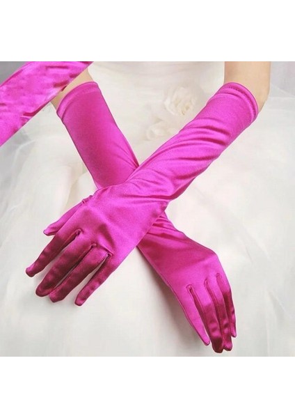 Uzun Boy Ekstra Parlak Saten Eldiven Fuşya Renk fiyatları