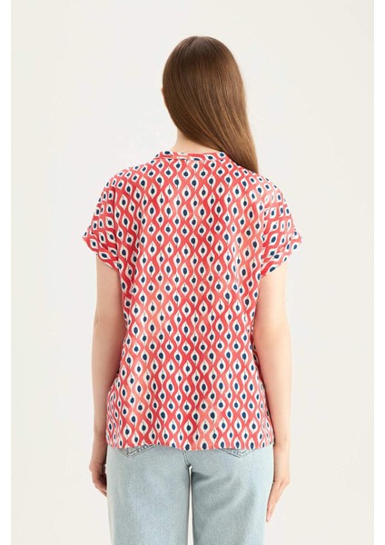 Regular Fit Apaş Yaka Desenli Kısa Kollu Gömlek I6173AZ25SM