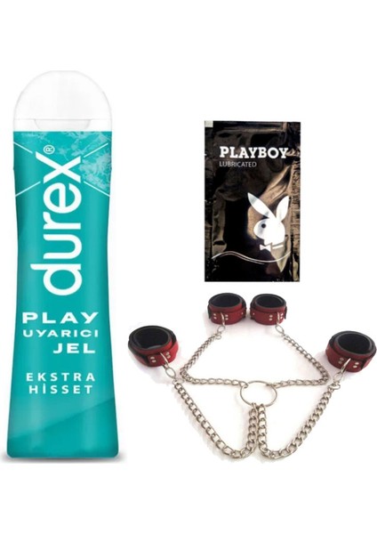 Play Ekstra Hisset Uyarıcılı Jel 50 ml + Kırmızı Deri El ve Ayak Kelepçesi + Hediye