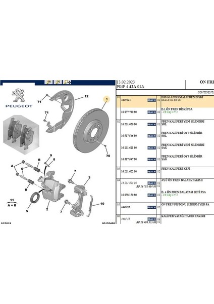 Ön Fren Disk Aynası 407-508 PEU4249.K1