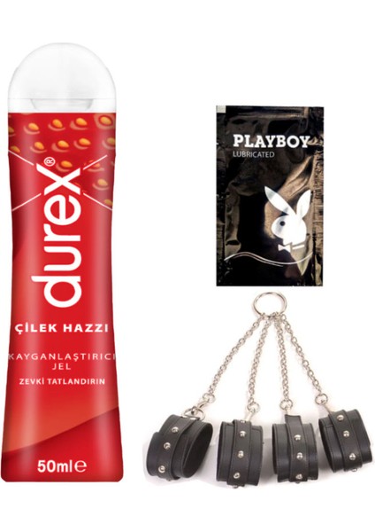 Çilek Hazzı 50 ml Jel + Siyah Deri El ve Ayak Kelepçesi + Hediye
