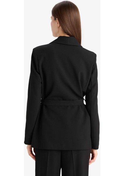 Regular Fit Kuşaklı Basic Düz Blazer Ceket E7346AX25SP