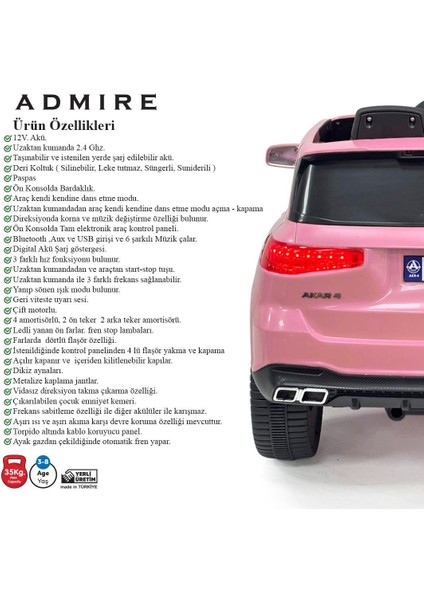 Harika Peluş Akülü Uzaktan Kumandalı Araba Admıre 4x2 Deri Koltuk ve Bluetooth indirimleri