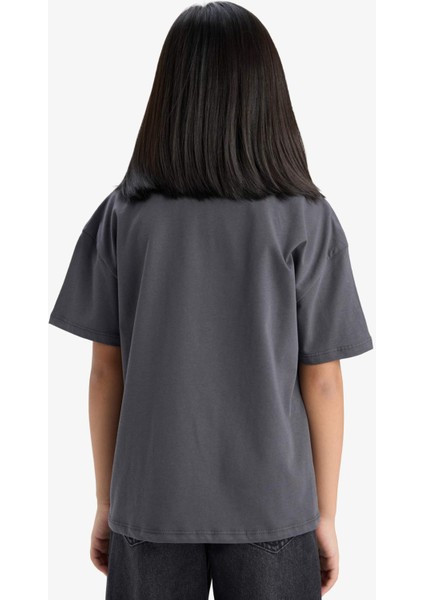 Kız Çocuk Bratz Oversize Geniş Kalıp Bisiklet Yaka Kısa Kollu Tişört E6574A825HS
