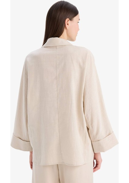 Relax Fit Keten Karışımlı Uzun Kollu Tesettür Gömlek Tunik B9835AX25SP