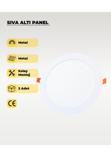 18W Sıva Altı Yuvarlak Slim LED Panel Sarı Işık - 2 Adet