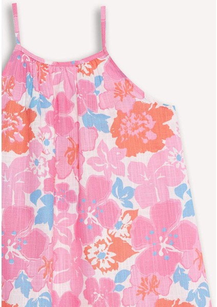 Kız Çocuk Desenli Viskon Askılı Yazlık Elbise E7367A825SM