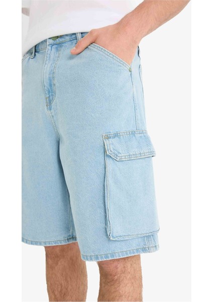 %100 Pamuk Kargo Fit Jean Bermuda Şort E1381AX25SM