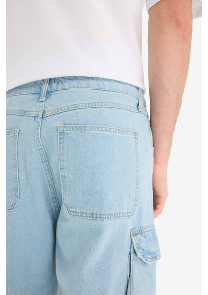 %100 Pamuk Kargo Fit Jean Bermuda Şort E1381AX25SM