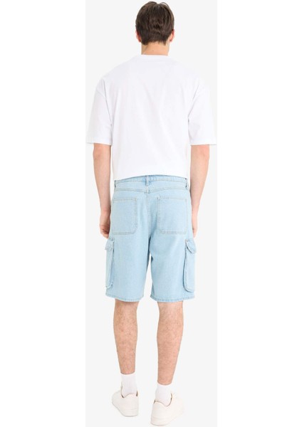 %100 Pamuk Kargo Fit Jean Bermuda Şort E1381AX25SM