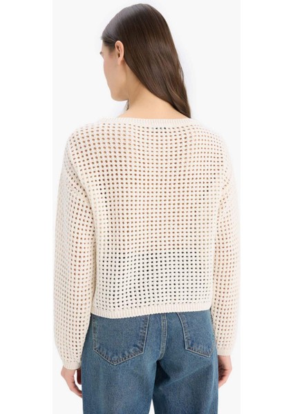 Regular Fit Bisiklet Yaka Kroşe Triko Kazak T4513AZ25SP