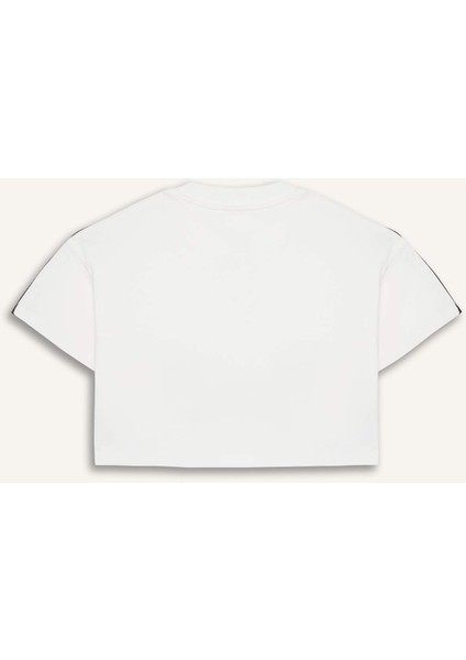 Kız Çocuk Crop Bisiklet Yaka Düğmeli Baskılı Kısa Kollu Tişört E1881A825SM
