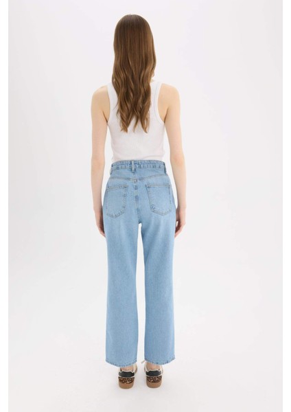 Straight Fit Yüksek Bel Bilek Boy Jean Yıkamalı Pantolon E3191AX25SP