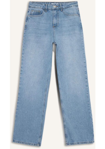 Straight Fit Yüksek Bel Bilek Boy Jean Yıkamalı Pantolon E3191AX25SP