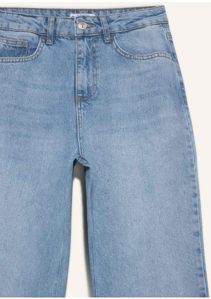 Straight Fit Yüksek Bel Bilek Boy Jean Yıkamalı Pantolon E3191AX25SP