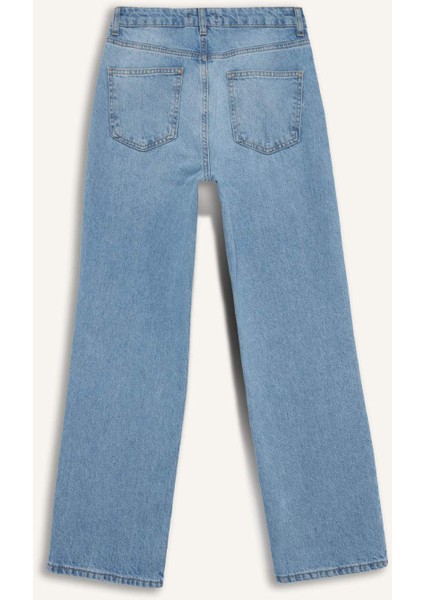 Straight Fit Yüksek Bel Bilek Boy Jean Yıkamalı Pantolon E3191AX25SP