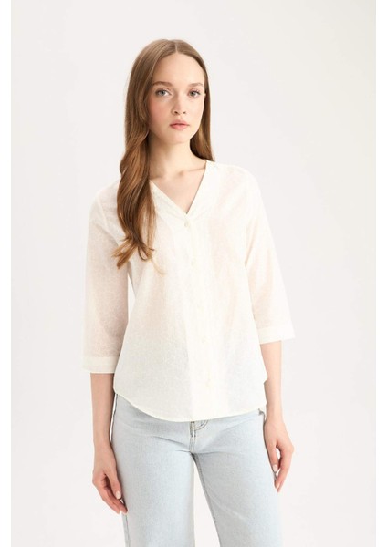 Regular Fit Apaş Yaka Basic Düz Pamuklu Yarım Kollu Gömlek E5949AX25SP