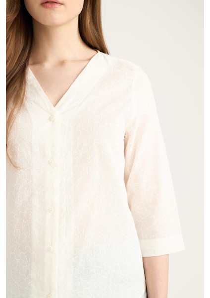 Regular Fit Apaş Yaka Basic Düz Pamuklu Yarım Kollu Gömlek E5949AX25SP