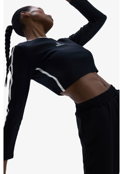 fit Slim Fit Dar Kesim Bisiklet Yaka Baskılı Sporcu Uzun Kollu TIŞÖRT E7261AX24WN