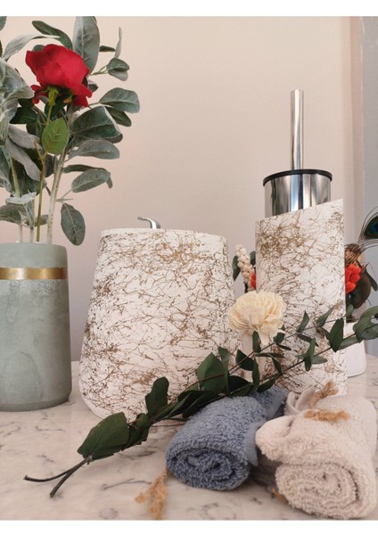 4 Parça El Yapımı Doğaltaş Beton Banyo Seti Tuvalet Fırçalığı Çöp Kovası Kapaklı Kutu ve Vazo Seti fiyatları