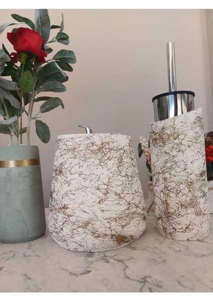 4 Parça El Yapımı Doğaltaş Beton Banyo Seti Tuvalet Fırçalığı Çöp Kovası Kapaklı Kutu ve Vazo Seti modelleri