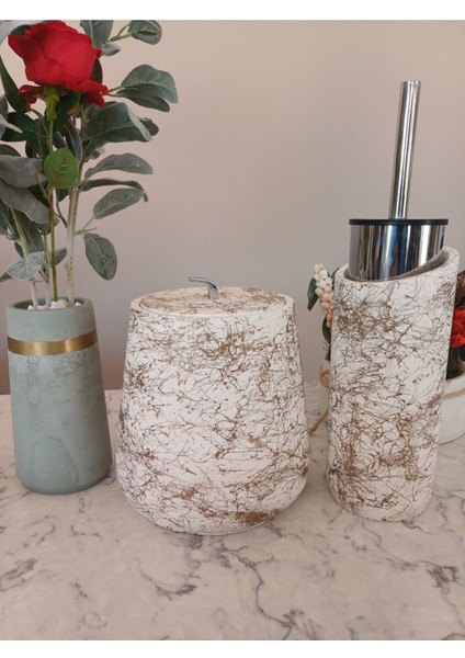 4 Parça El Yapımı Doğaltaş Beton Banyo Seti Tuvalet Fırçalığı Çöp Kovası Kapaklı Kutu ve Vazo Seti fırsatları