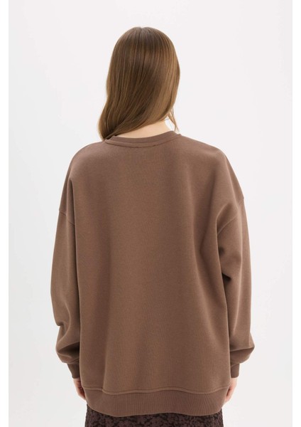 Oversize Geniş Kalıp Bisiklet Yaka Basic Düz Kalın Sweatshirt Y1346AZ25SP