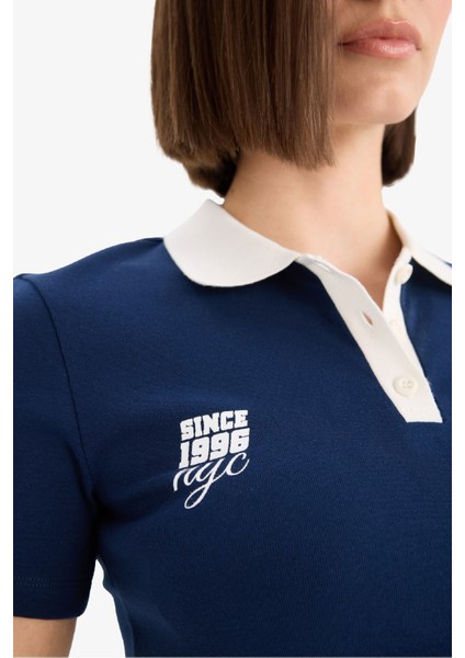 Coool Fitted Polo Yaka Baskılı Ribana Kısa Kollu Tişört E7838AX25SM