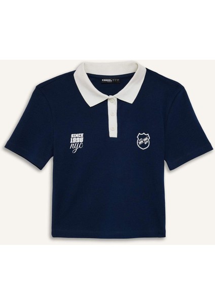 Coool Fitted Polo Yaka Baskılı Ribana Kısa Kollu Tişört E7838AX25SM