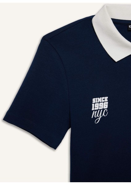 Coool Fitted Polo Yaka Baskılı Ribana Kısa Kollu Tişört E7838AX25SM