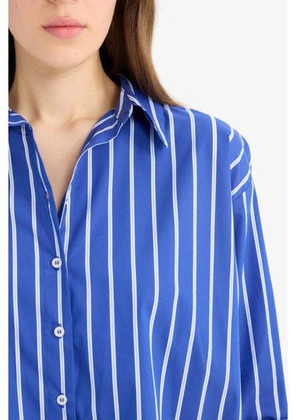 Oversize Geniş Kalıp Çizgili Poplin Uzun Kollu Gömlek E6615AX25SP