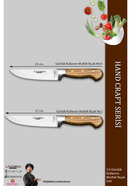 Hand Craft Mutfak Bıçak Seti Et Ekmek Sebze Bıçağı 2 Li Set Günlük Kullanım ( Mtf-127 )