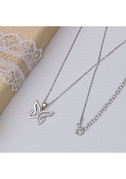 Kelebek Zirkon Taşlı Model-2 925 Ayar Gümüş Kadın Kolye fiyatları