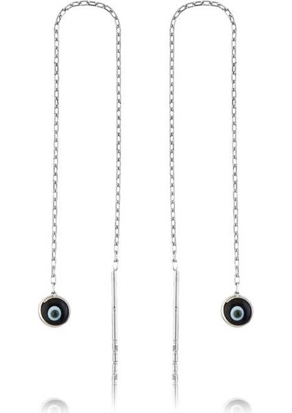 Gümüş Zincirli Lacivert Nazar Küpe