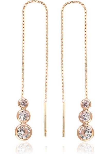 Gümüş Beyaz Taşlı Zincirli Küpe