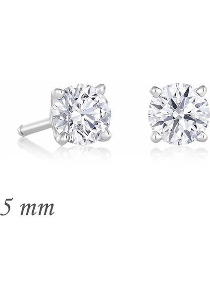 Gümüş Yuvarlak Tek Taş Zirkon Küpe - 5 mm