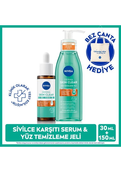 Derma Skin Clear Karşıtı Cilt Bakım Seti, Yüz Temizleme Jeli 150ml ve Dengeleyici Serum 30ml