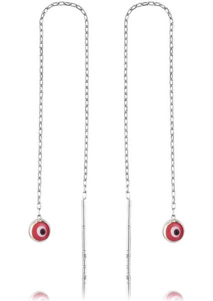 Gümüş Zincirli Pembe Nazar Küpe