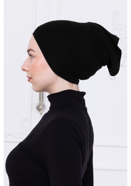 Pratik Geçmeli Siyah Boru Bone Kaymaz Önü Dikişsiz Kadın Tesettür Hazır Iç Bone indirimleri