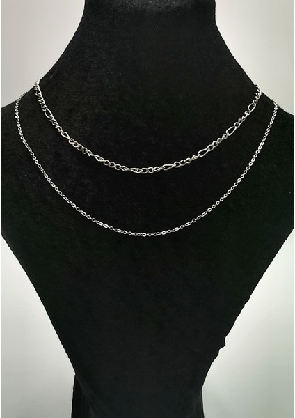 Ikili Gümüş Renk Zincirli Figürlü Lüks Kararmaz Kolye