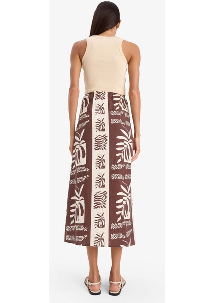 Regular Fit Tropikal Desenli Pamuklu Plaj Eteği E1169AX25SM