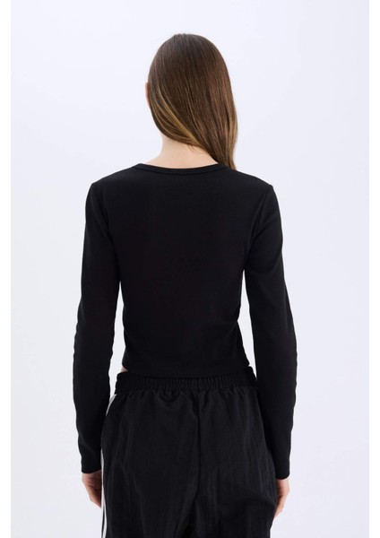 Coool Fitted Basic Düz Ribana Uzun Kollu Tişört E7797AX25SP