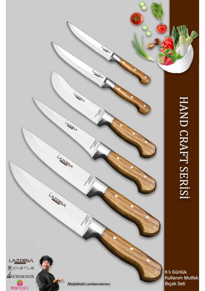 Hand Craft Mutfak Bıçak Seti Et Ekmek Sebze Bıçağı 6 Lı Set Günlük Kullanım ( Mtf-038 )