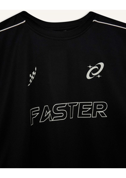 fit Oversize Geniş Kalıp Bisiklet Yaka Slogan Baskılı Sporcu Kısa Kollu TIŞÖRT D9033AX25SP
