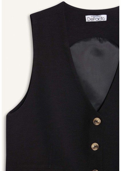 V Yaka Keten Karışımlı Blazer Yelek E6209AX25SP