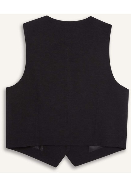 V Yaka Keten Karışımlı Blazer Yelek E6209AX25SP