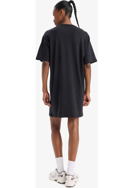 Fit Standart Fit Baskılı Sporcu Kısa Kollu Mini Tişört Elbise E4535AX25SP