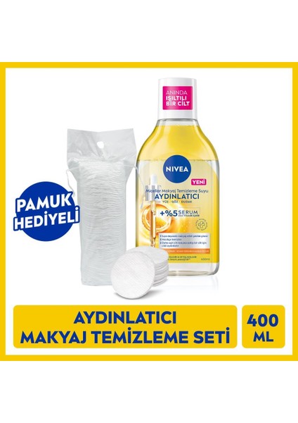 Aydınlatıcı Serum İçerikli Micellar Makyaj Temizleme Suyu 400 ml, Pamuk Hediyeli